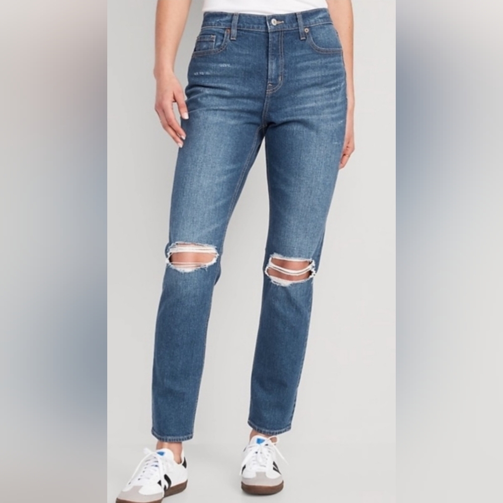 Old Navy Mid-Rise Boyfriend Jeans Distressed Denim Size 00